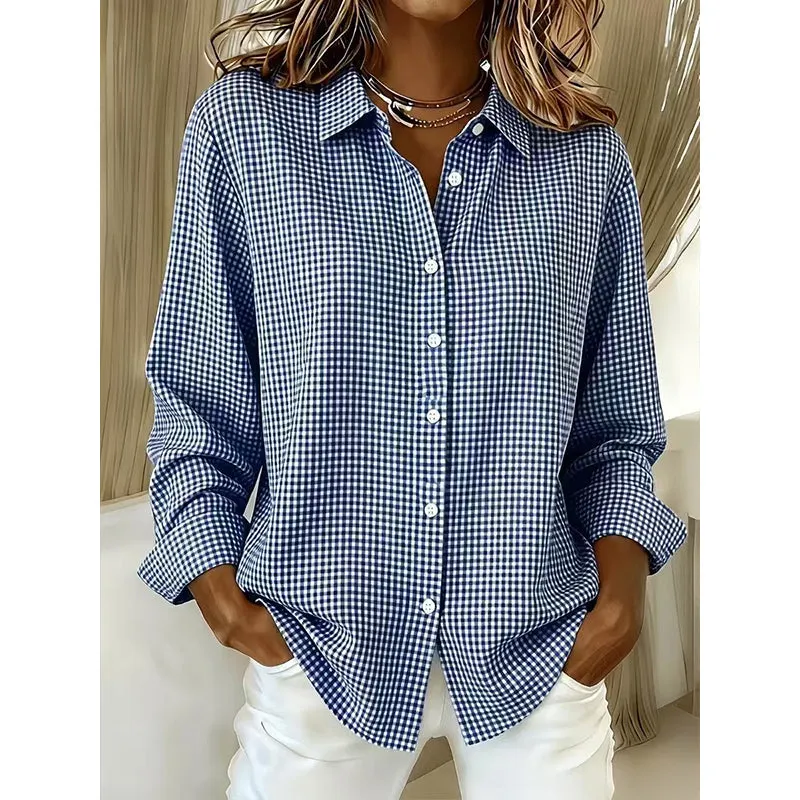 👕 Damska długa bluzka w kratę w stylu retro