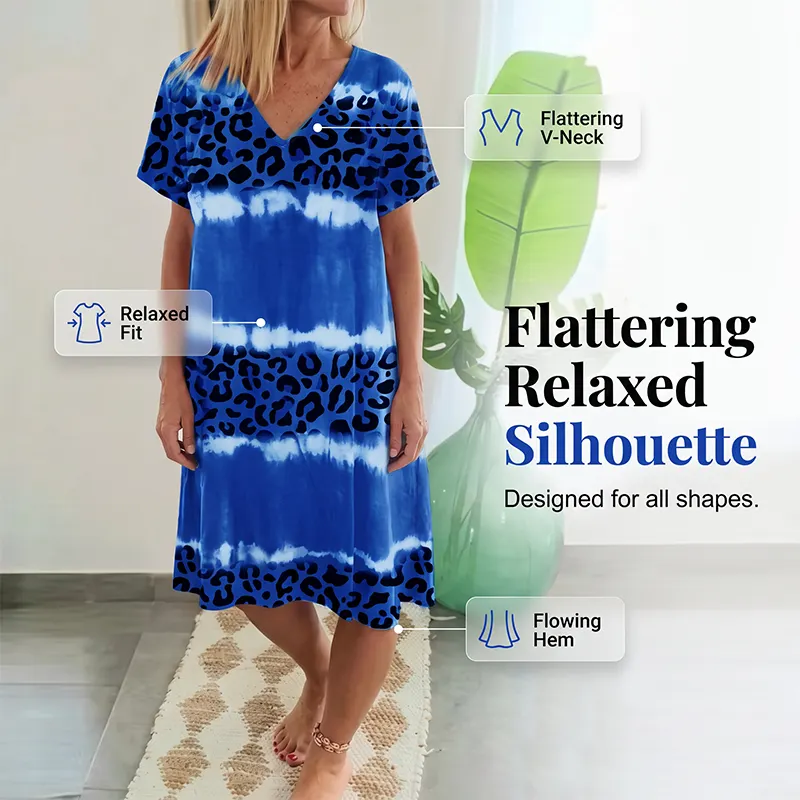 🌴Damska sukienka wakacyjna z modnym nadrukiem tygrysim i efektem tie-dye
