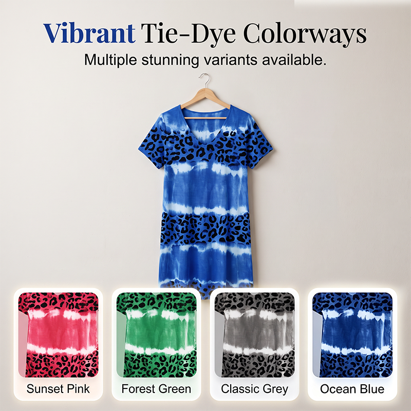 🌴Damska sukienka wakacyjna z modnym nadrukiem tygrysim i efektem tie-dye