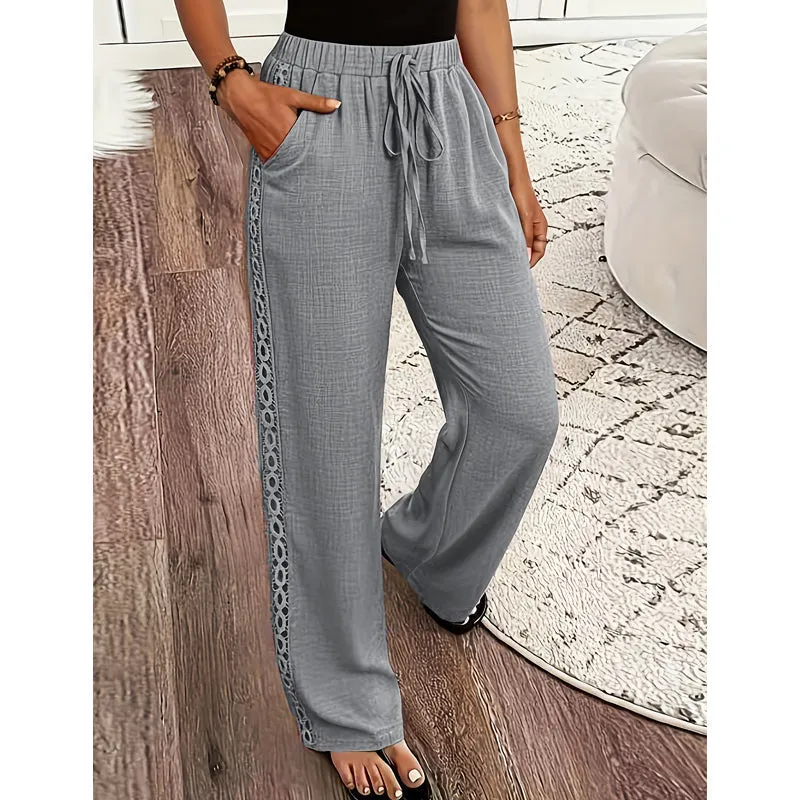 👖🌸 Lekkie spodnie w stylu boho z koronką i elastycznym pasem