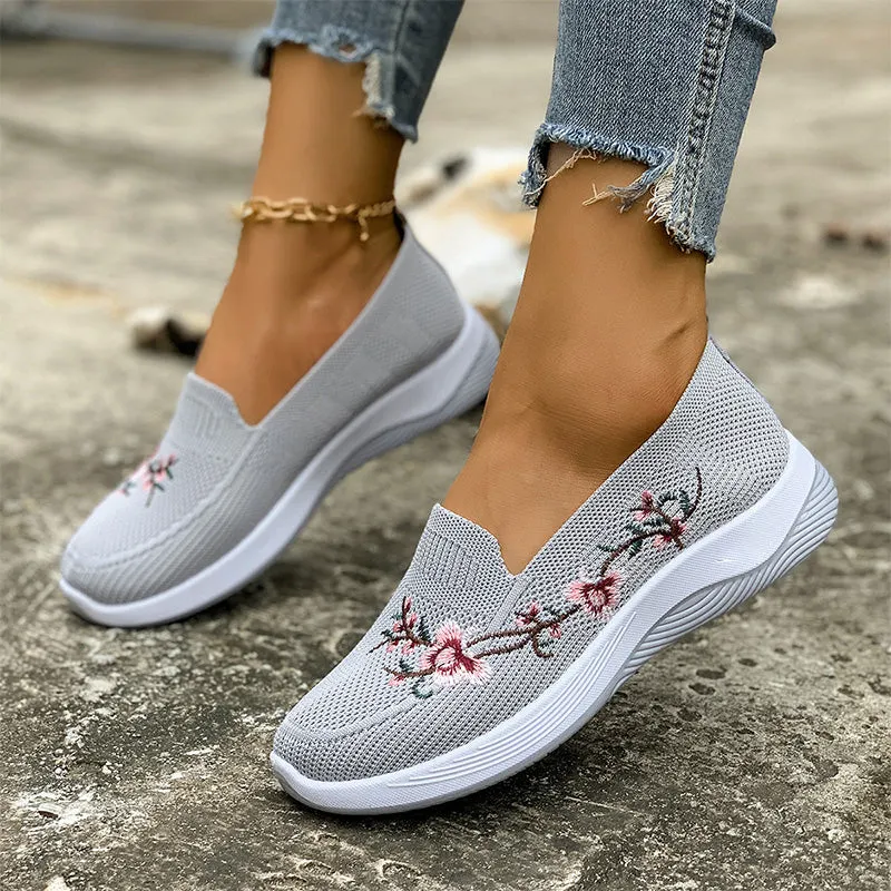 👟 Damskie przewiewne buty slip-on z kwiatowym wzorem