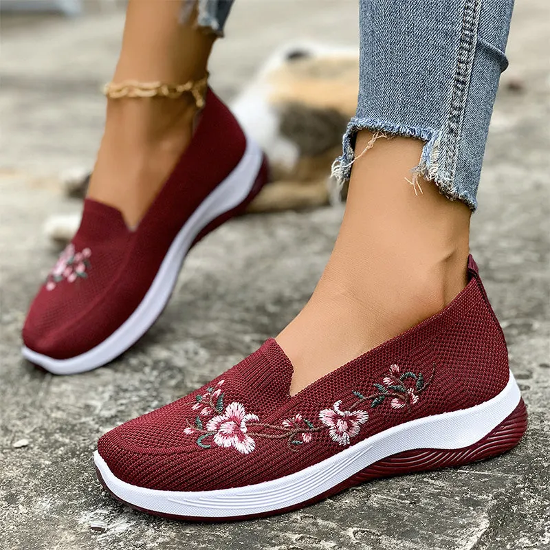 👟 Damskie przewiewne buty slip-on z kwiatowym wzorem