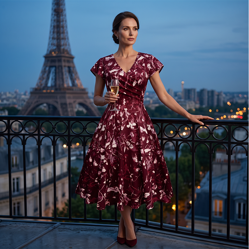 👗Teraz 50% taniej! 🌺Elegancka damska sukienka we wzory z kieszeniami