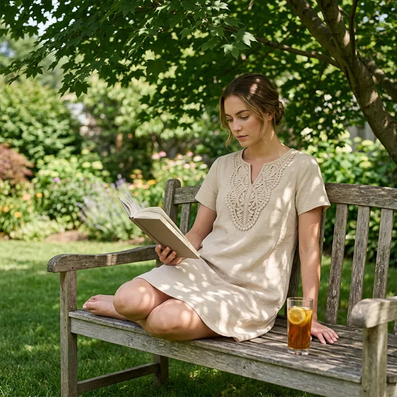 🌼 Sukienka t-shirtowa damska boho z koronką, dekolt w szpic