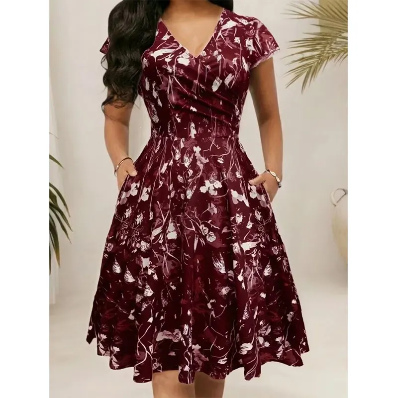👗Teraz 50% taniej! 🌺Elegancka damska sukienka we wzory z kieszeniami
