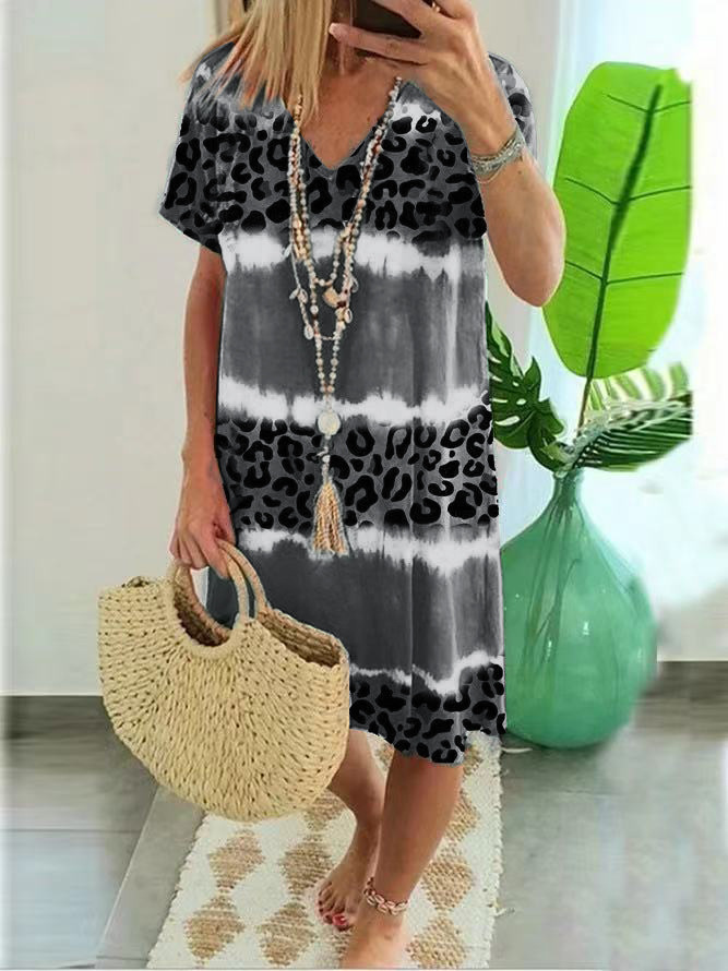 🌴Damska sukienka wakacyjna z modnym nadrukiem tygrysim i efektem tie-dye