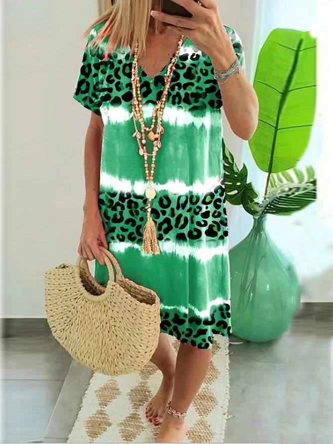 🌴Damska sukienka wakacyjna z modnym nadrukiem tygrysim i efektem tie-dye