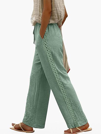 👖🌸 Lekkie spodnie w stylu boho z koronką i elastycznym pasem