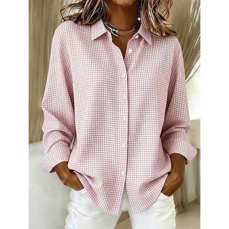 👕 Damska długa bluzka w kratę w stylu retro