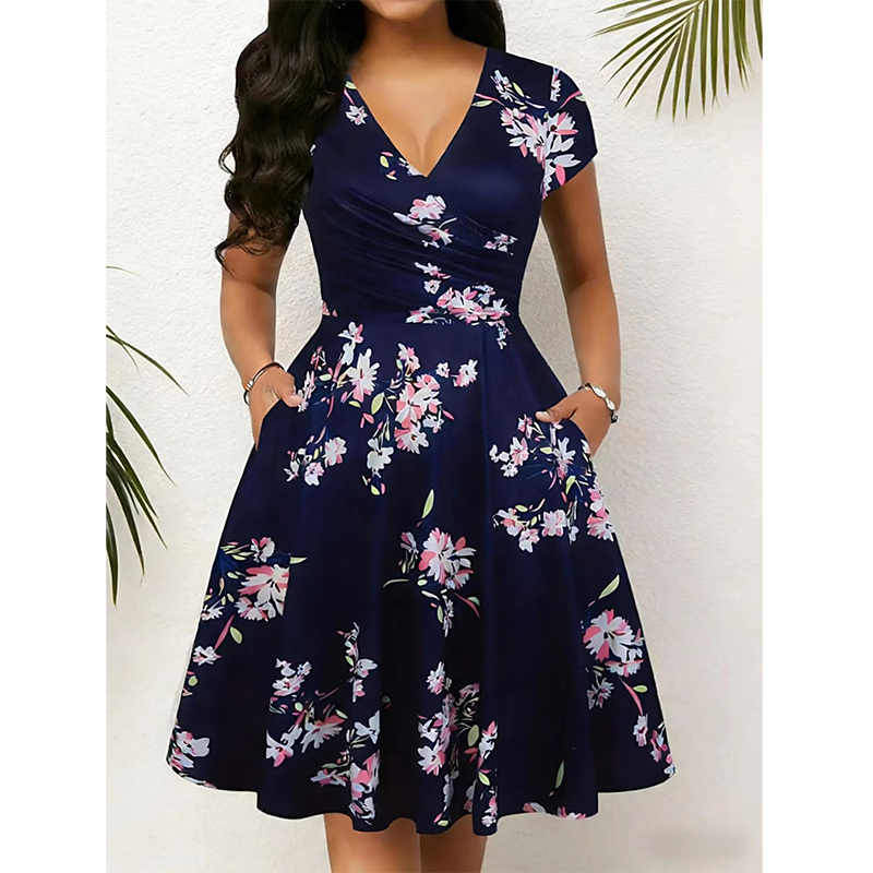 👗Teraz 50% taniej! 🌺Elegancka damska sukienka we wzory z kieszeniami