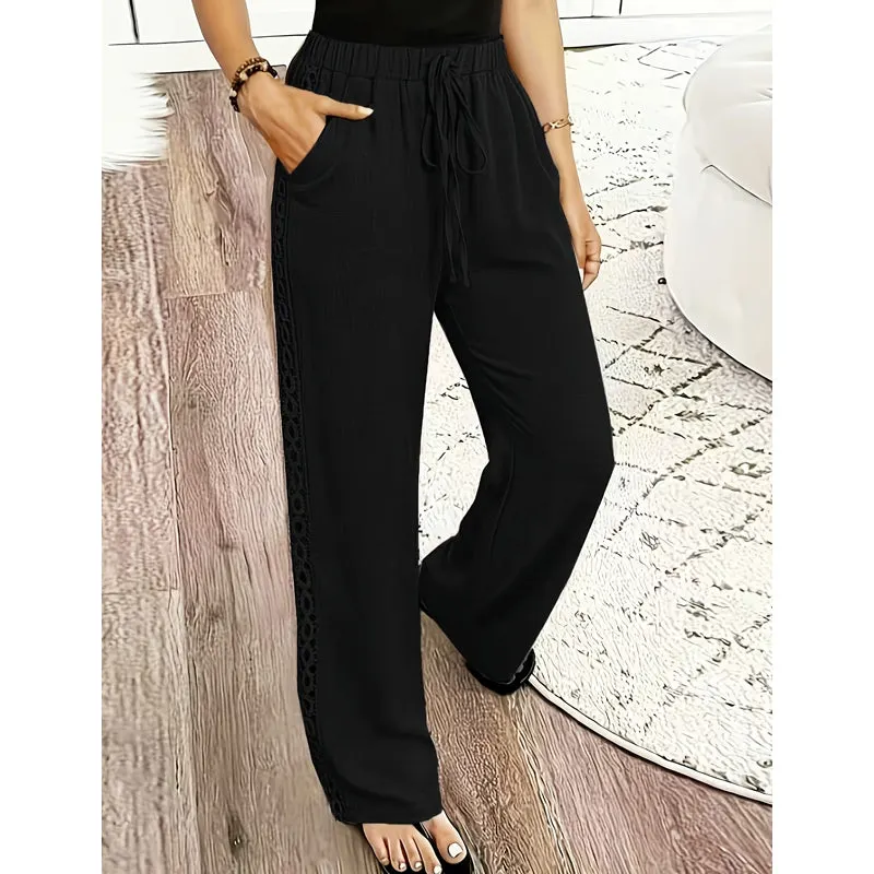 👖🌸 Lekkie spodnie w stylu boho z koronką i elastycznym pasem