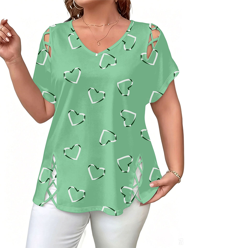 ❤️Damski top z dekoltem w serek i nadrukiem w kształcie serca | Gorąco sprzedaży