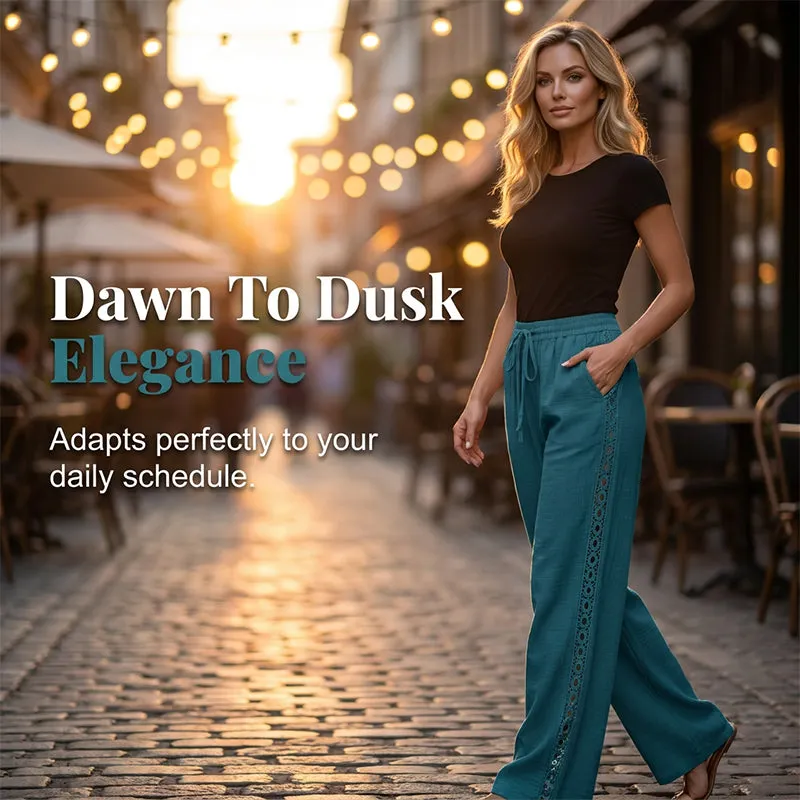👖🌸 Lekkie spodnie w stylu boho z koronką i elastycznym pasem