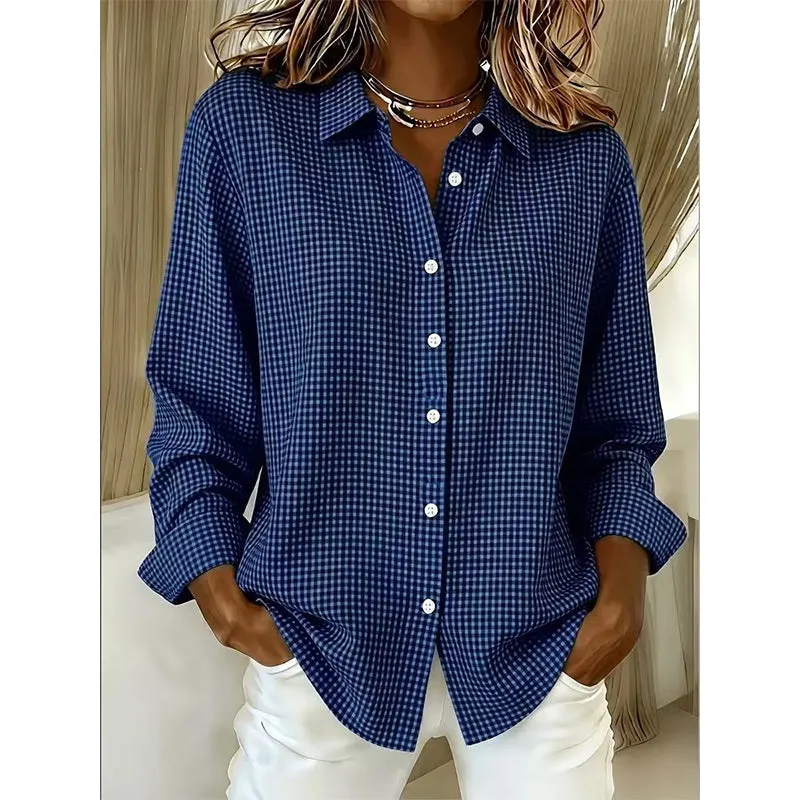 👕 Damska długa bluzka w kratę w stylu retro