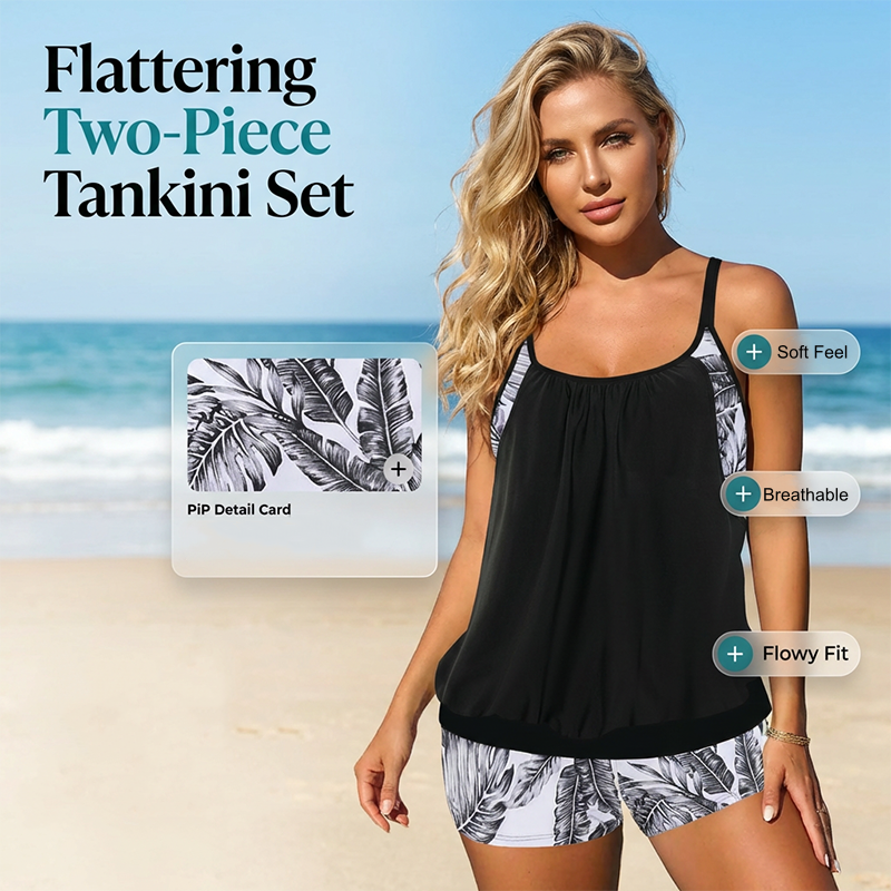 ✨ Dwuczęściowy damski tankini z bluzką i szortami 👙🌊