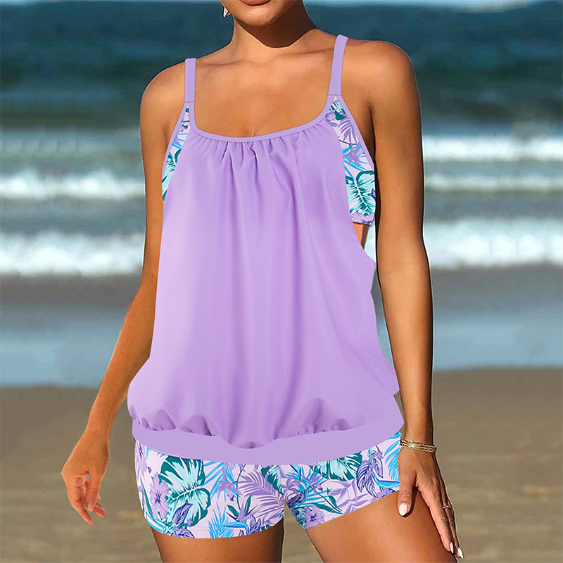 ✨ Dwuczęściowy damski tankini z bluzką i szortami 👙🌊