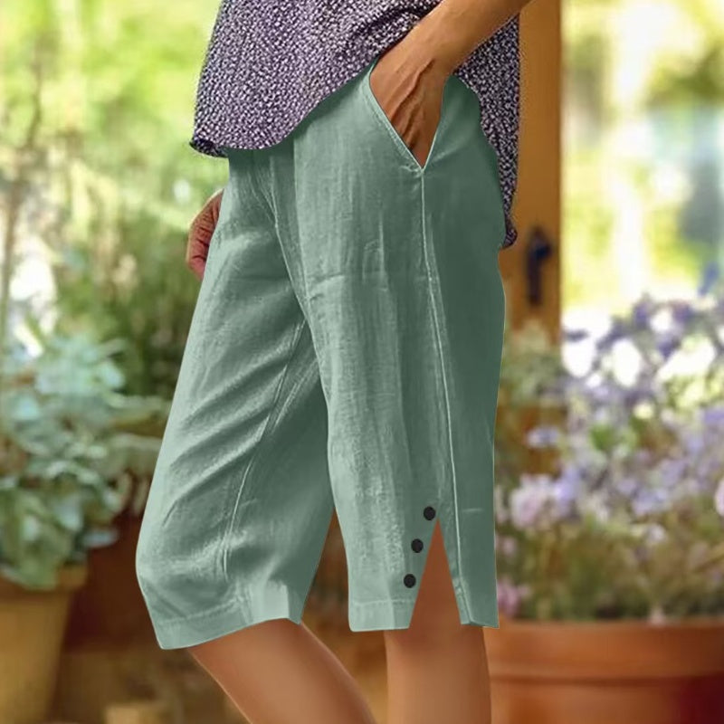 👖Damskie spodnie capri w jednolitym kolorze, z kieszeniami
