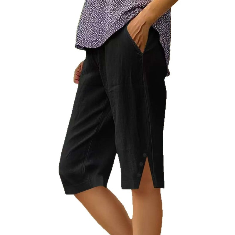👖Damskie spodnie capri w jednolitym kolorze, z kieszeniami