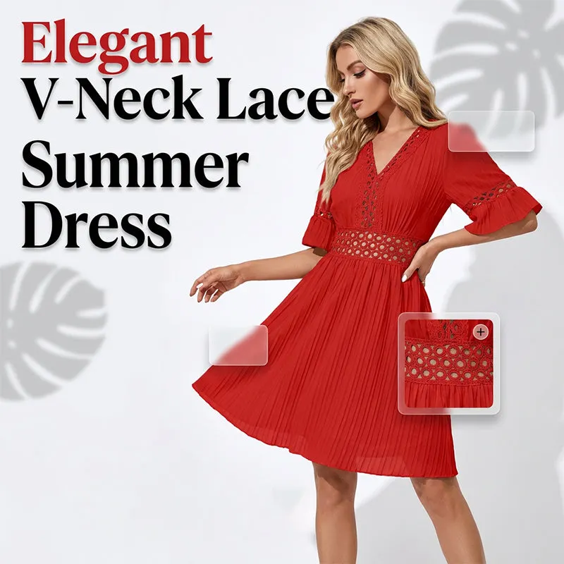 👗Elegancka sukienka z dekoltem w serek i koronkowymi wycięciami