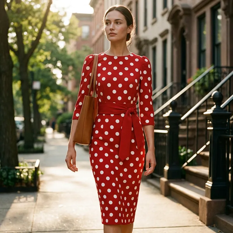 👗Elegancka sukienka damska w kropki w stylu retro
