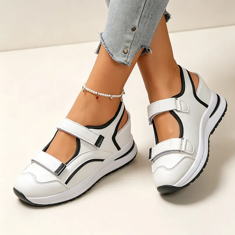 👟🌿Damskie, przewiewne buty codzienne na grubej podeszwie, zapinane na rzepy