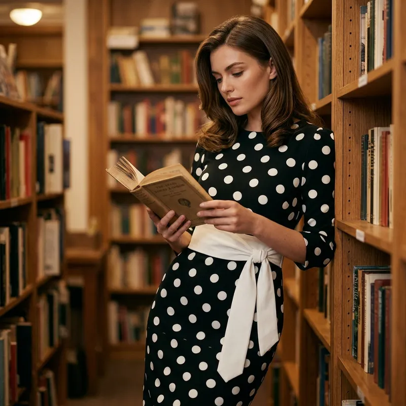 👗Elegancka sukienka damska w kropki w stylu retro