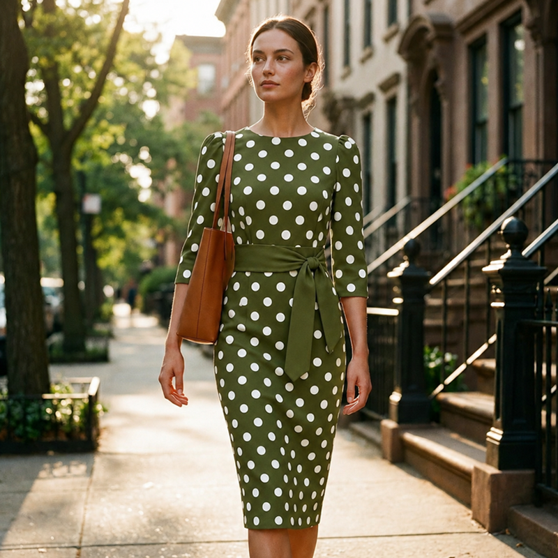 👗Elegancka sukienka damska w kropki w stylu retro