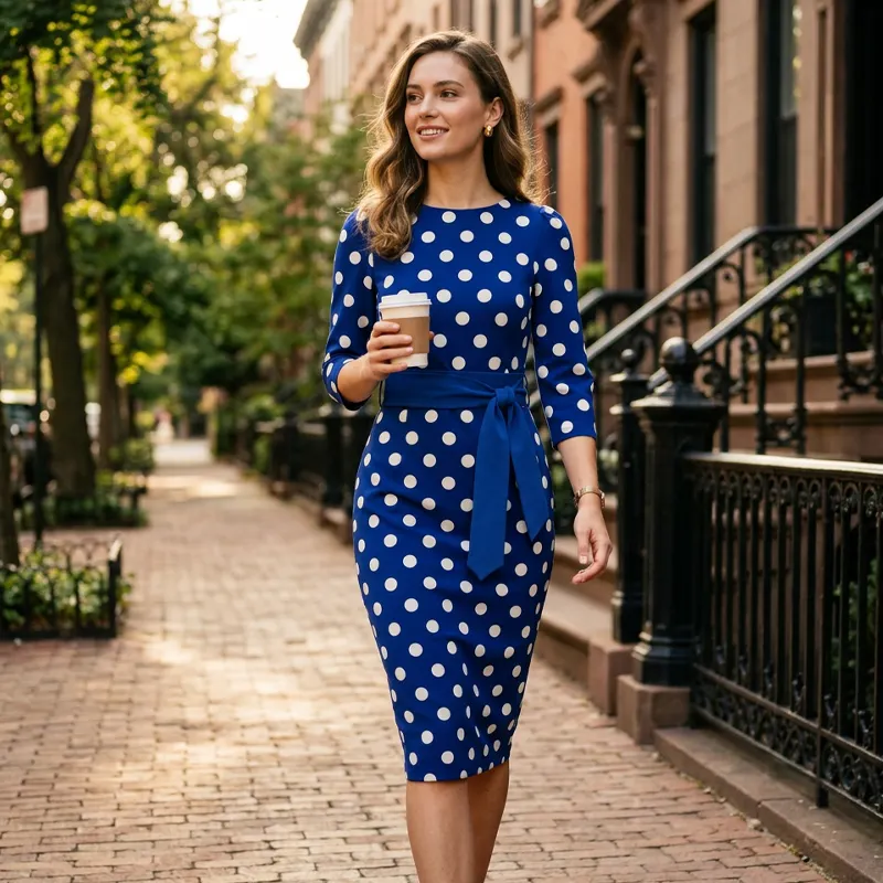 👗Elegancka sukienka damska w kropki w stylu retro