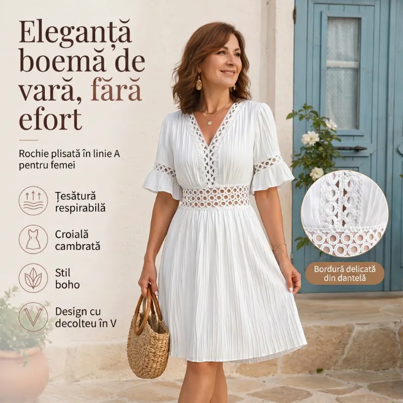 👗Elegancka sukienka z dekoltem w serek i koronkowymi wycięciami