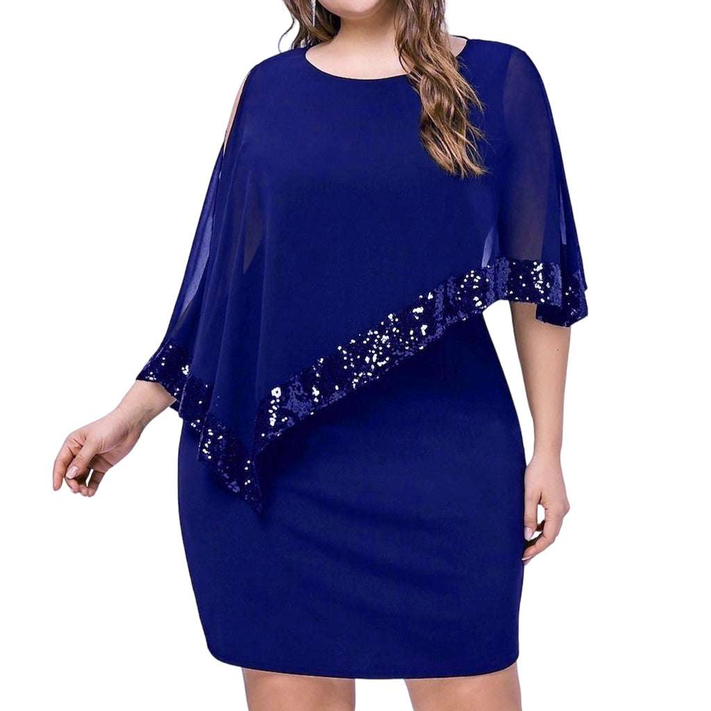 ✨🎉 Damska sukienka z cekinami i nieregularnymi wstążkowymi detalami – fason z odkrytymi ramionami, w komplecie z szyfonowym szalem, rozmiary S–5XL 💃