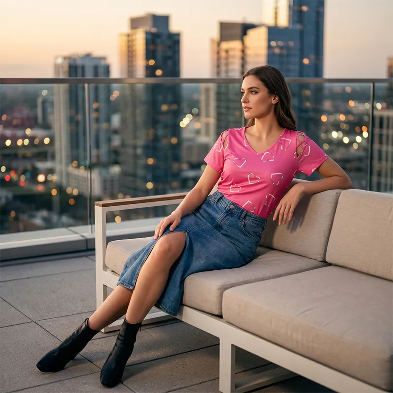 👗🌸Letnia bluzka damska z dekoltem w serek i nadrukiem — miękka, elegancka🌟