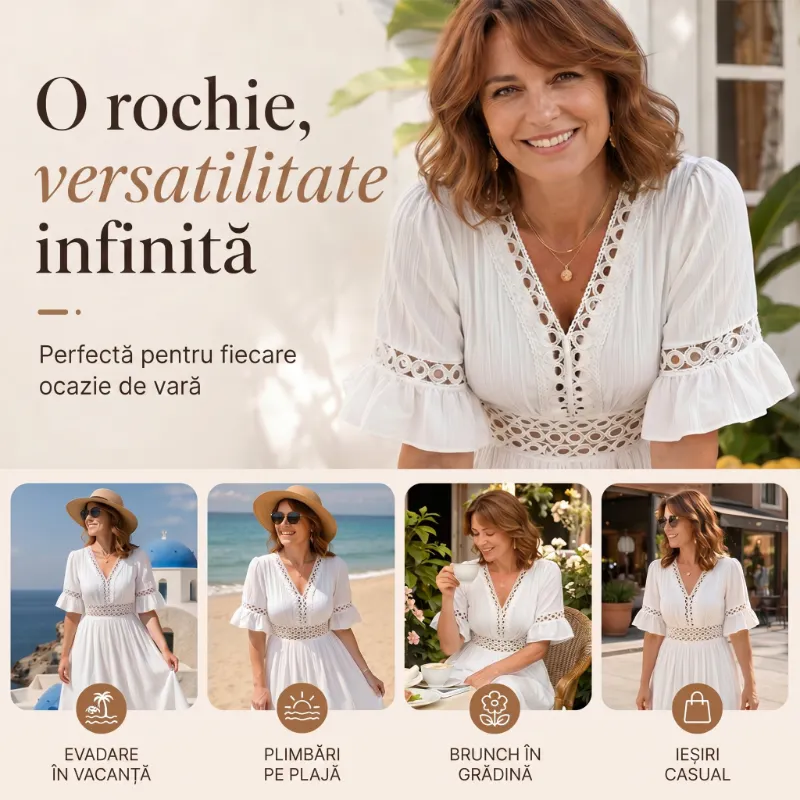 👗Elegancka sukienka z dekoltem w serek i koronkowymi wycięciami