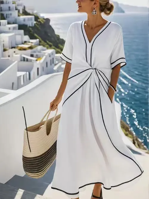 👗Damska luźna bawełniana sukienka w paski