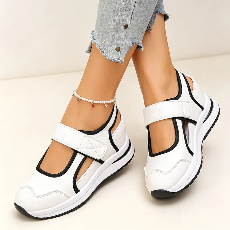 👟🌿Damskie, przewiewne buty codzienne na grubej podeszwie, zapinane na rzepy
