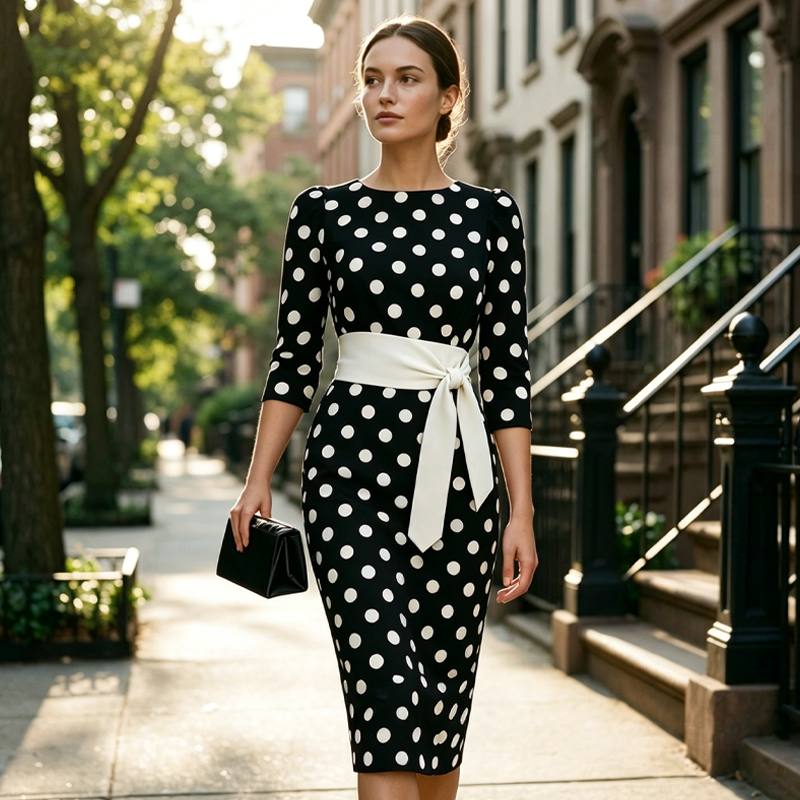 👗Elegancka sukienka damska w kropki w stylu retro