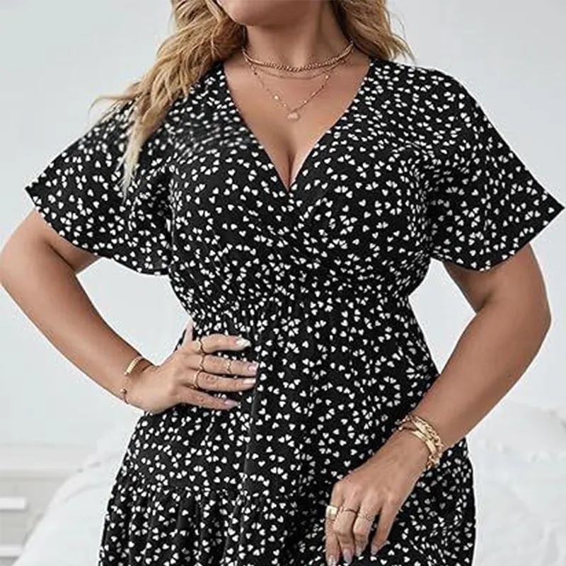 👗Sukienka damska w groszki i dekolt w serek