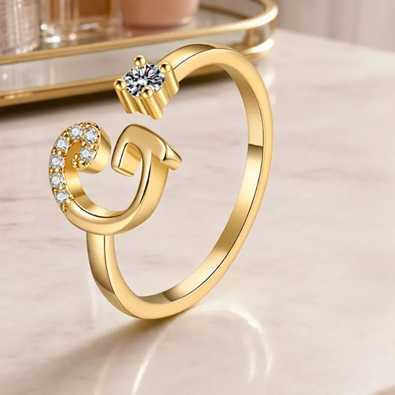 ⏳Časovo obmedzená zľava 50 %⏰Nastaviteľný trblietavý prsteň s iniciálami pre ženy💍
