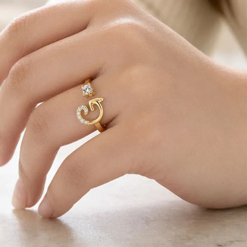 ⏳Časovo obmedzená zľava 50 %⏰Nastaviteľný trblietavý prsteň s iniciálami pre ženy💍