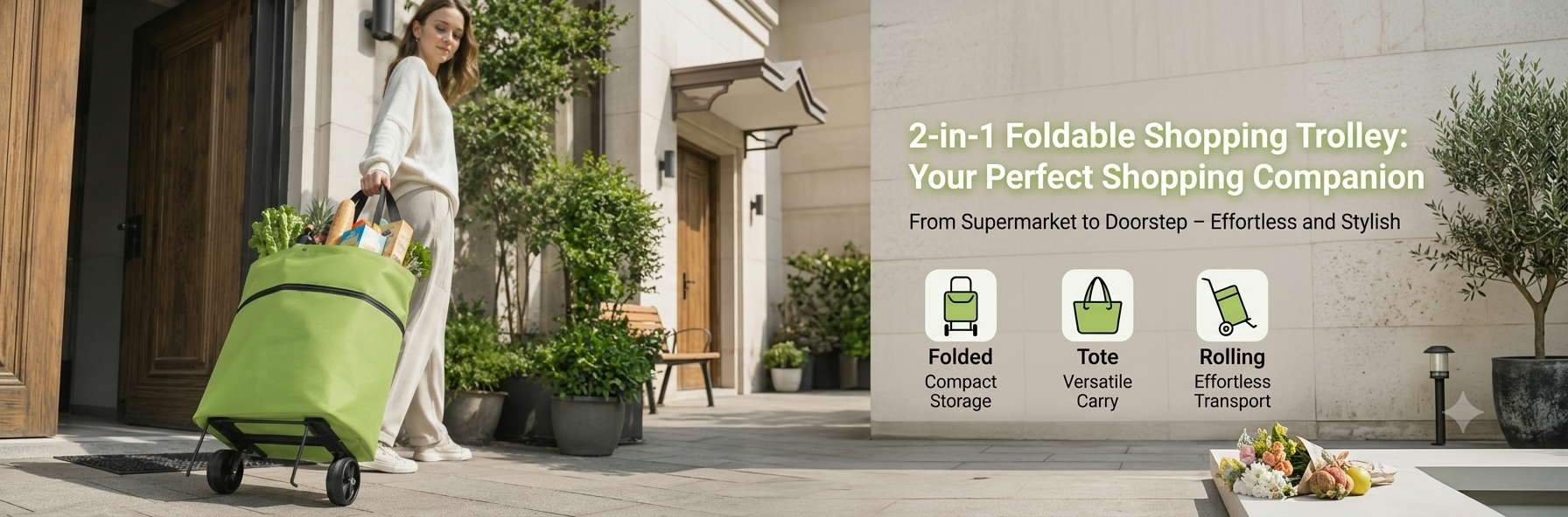 2-in-1 Foldable Rolling Shopping Tote
