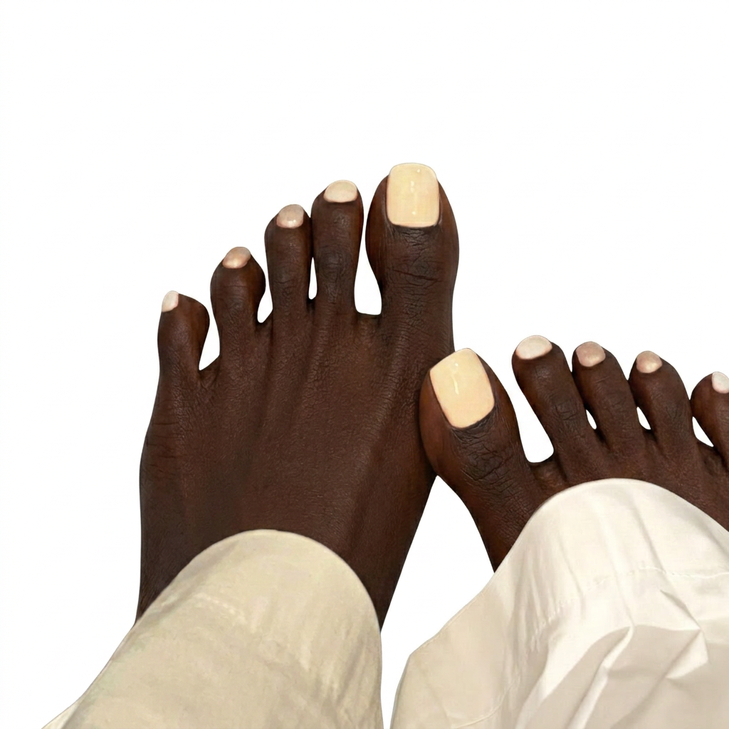 Glossy press-on toenails featuring a warm vanilla cream base and mismatched silver foil shimmer accents on smaller toes.