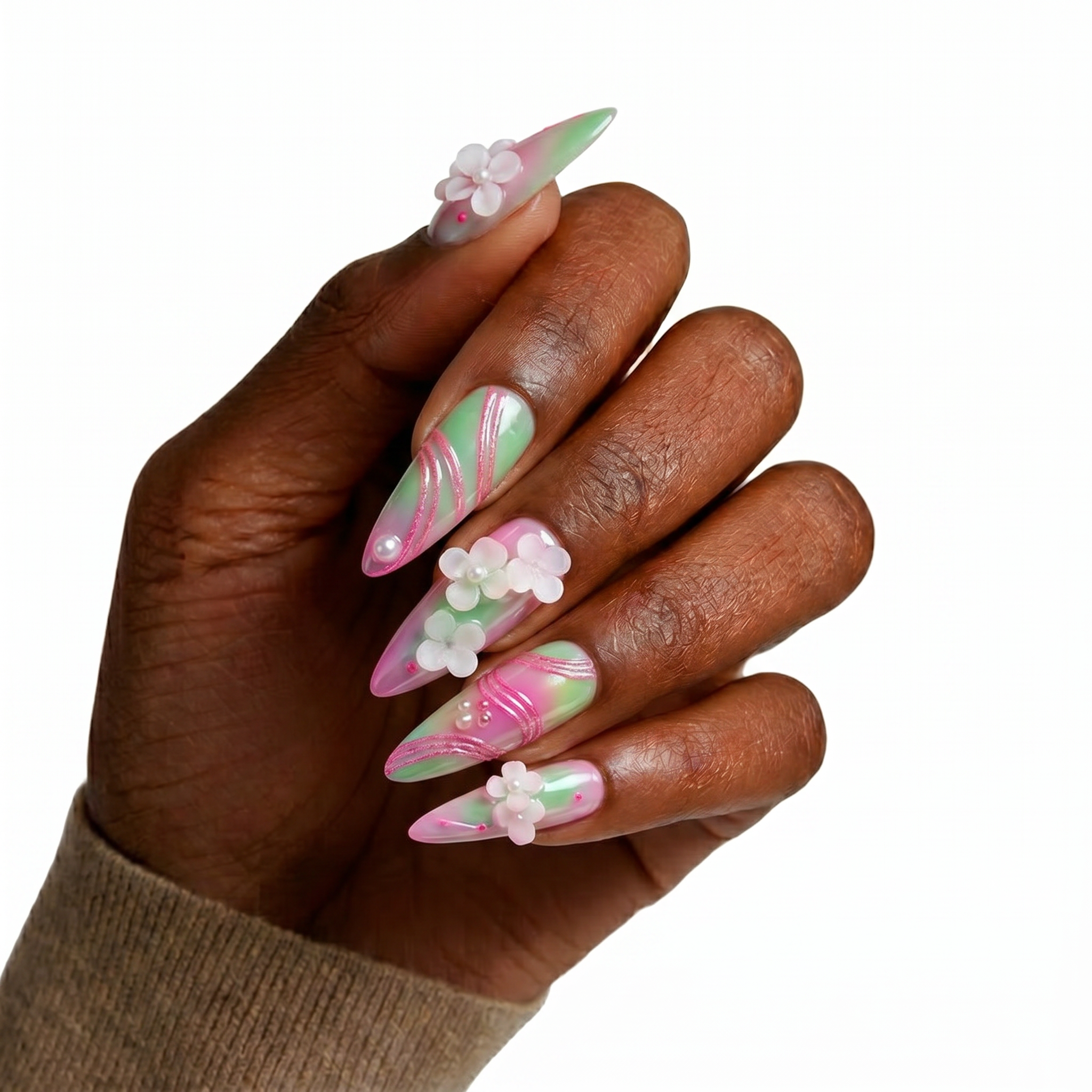 Dreamy Mint & Pink Floral Swirl