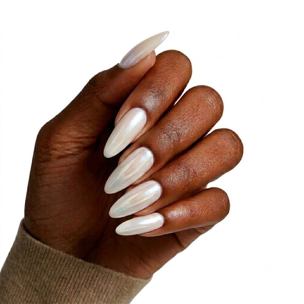 Pearl Chrome Glazed Press-On Nails | Salon Quality | Customizable Shapes & Lengths