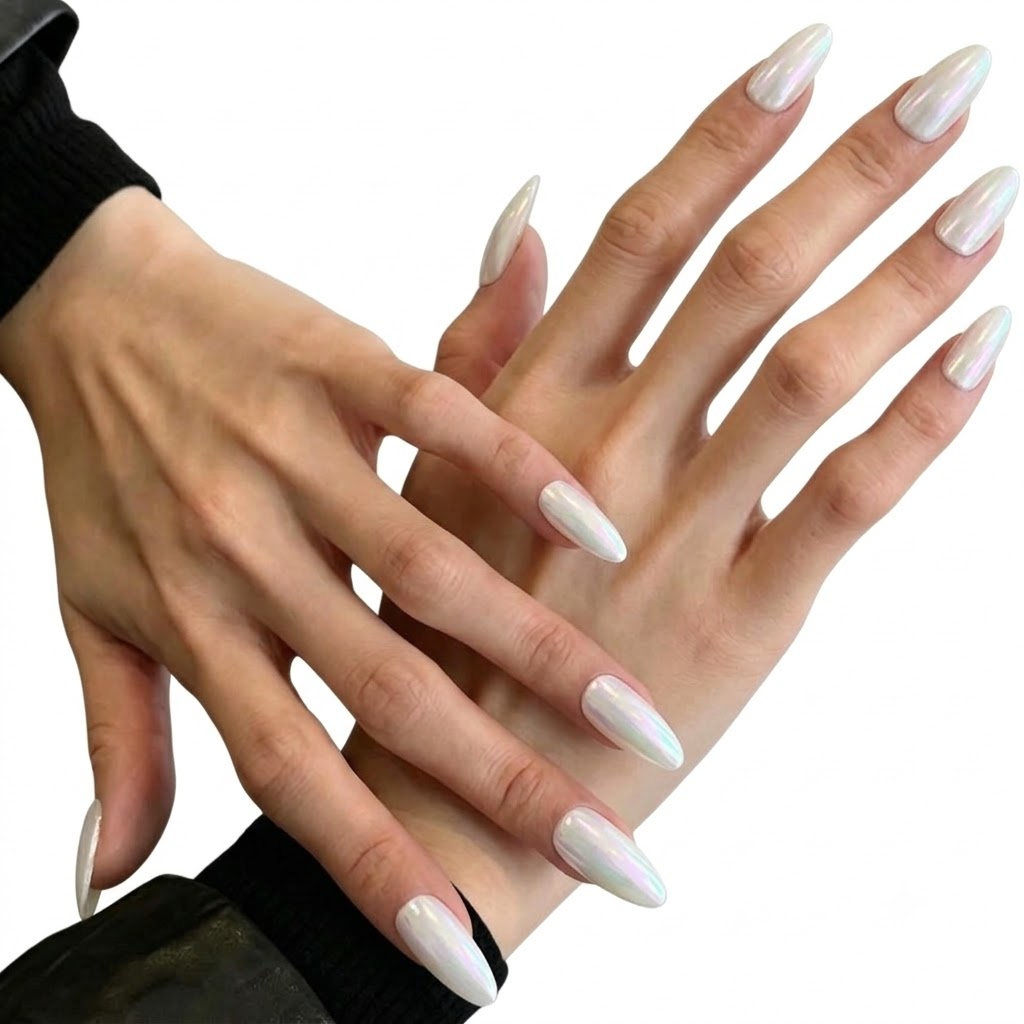 Pearl Chrome Glazed Press-On Nails | Salon Quality | Customizable Shapes & Lengths
