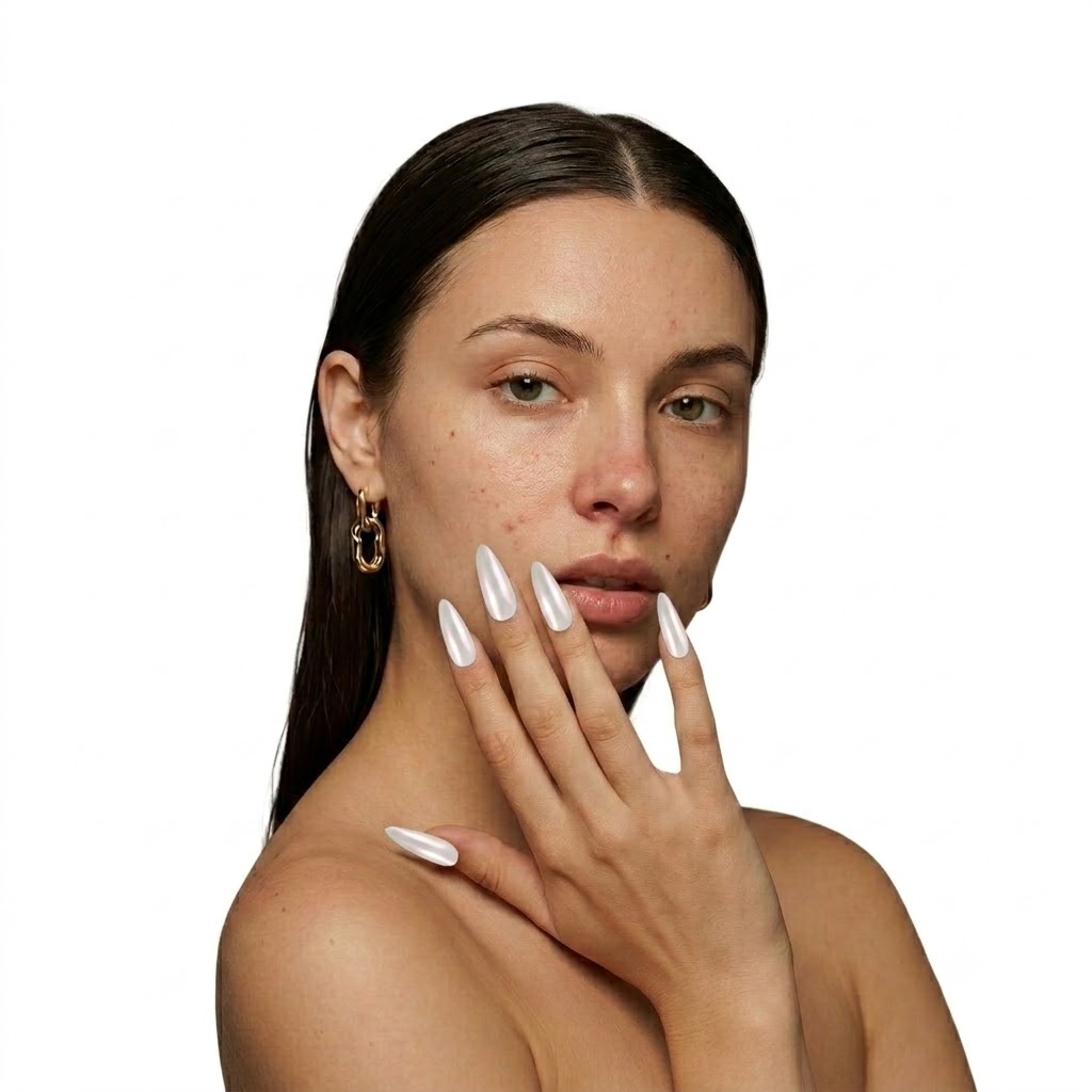 Pearl Chrome Glazed Press-On Nails | Salon Quality | Customizable Shapes & Lengths