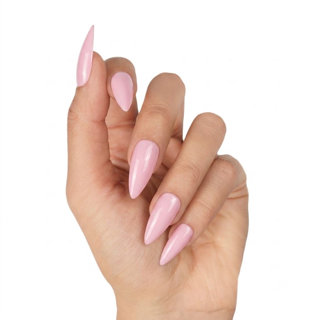 Jolifeu Glossy Baby Pink Almond Press on Nails - Minimalist Style