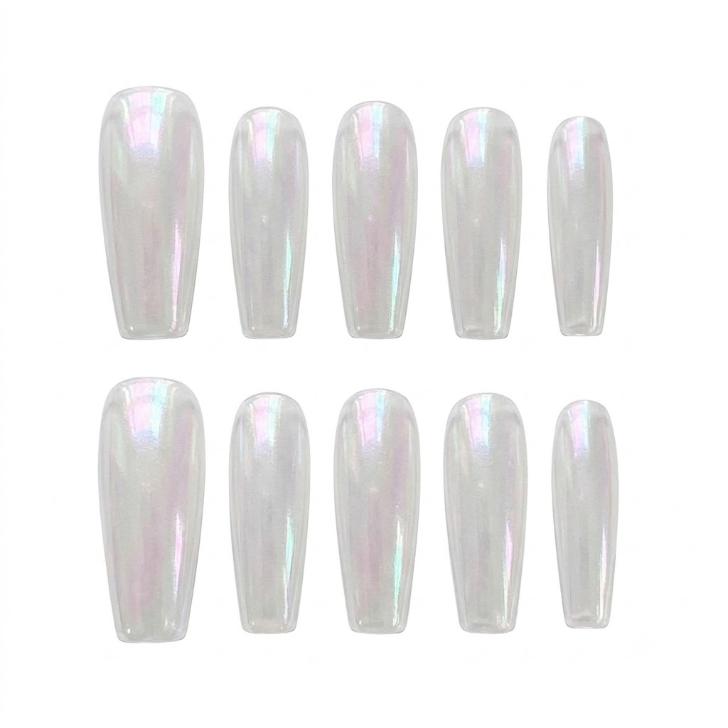 Pearl Chrome Glazed Coffin Press-On Nails | Salon Quality | Customizable Lengths