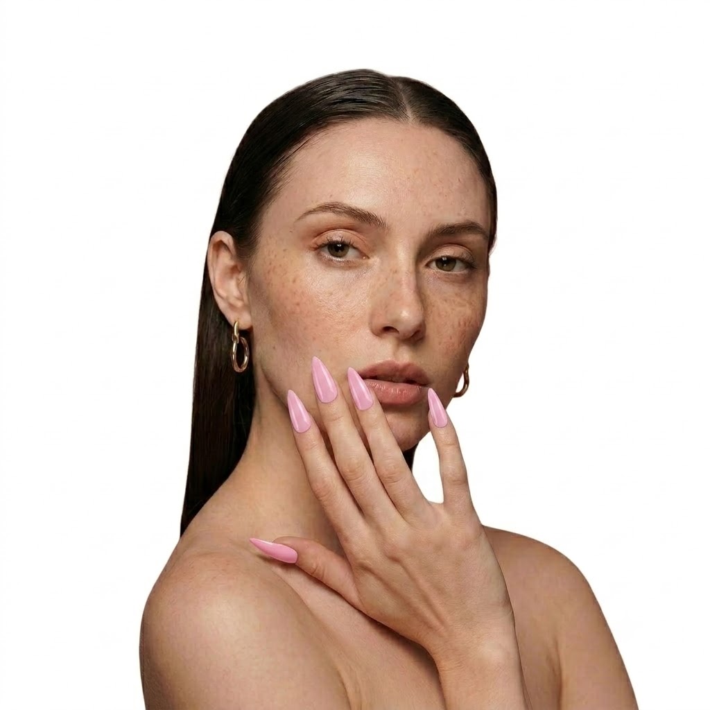 Jolifeu Glossy Baby Pink Almond Press on Nails - Minimalist Style