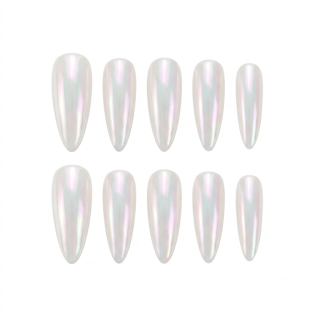Pearl Chrome Glazed Press-On Nails | Salon Quality | Customizable Shapes & Lengths