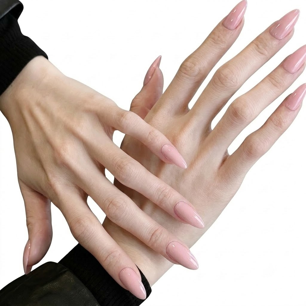 Jolifeu Glossy Baby Pink Almond Press on Nails - Minimalist Style