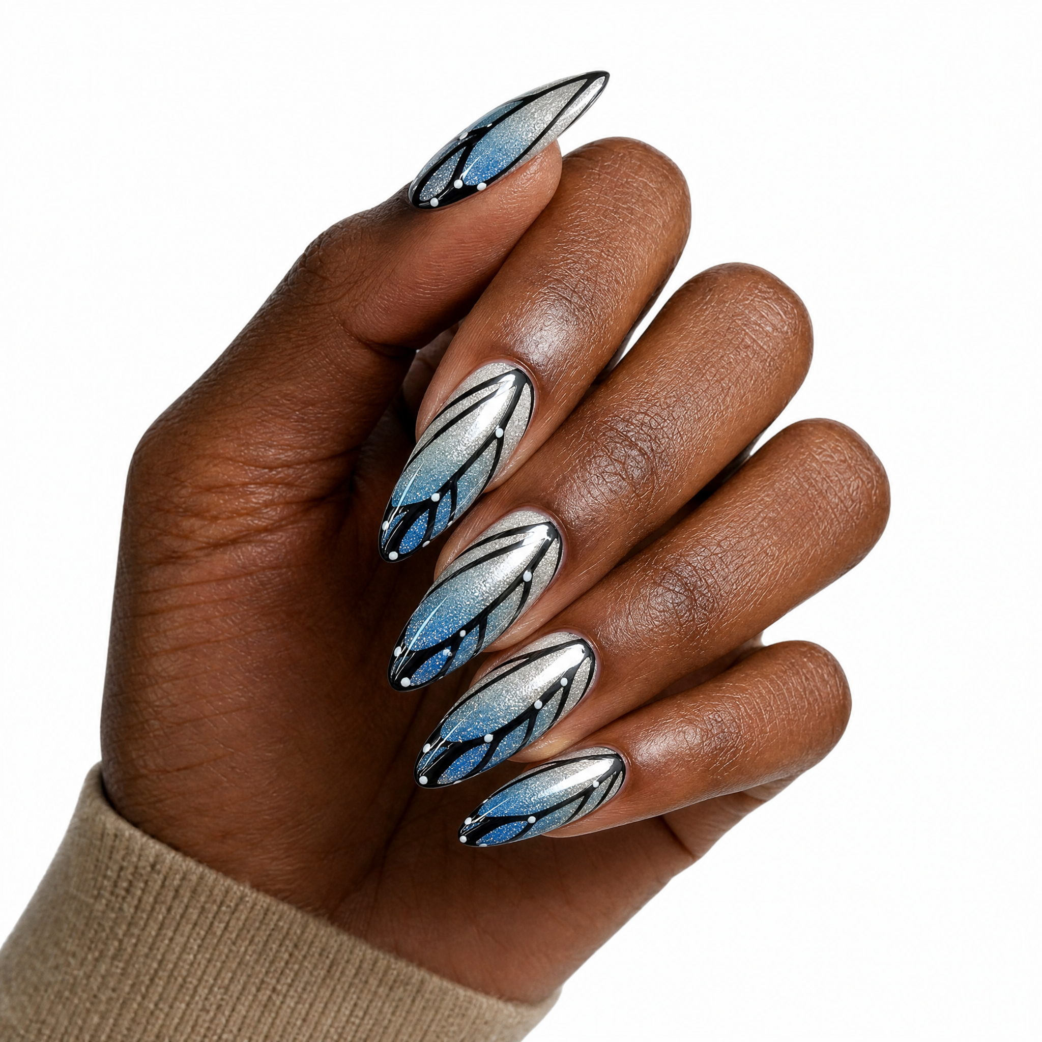 Shimmering Blue Butterfly & Silver Glitter Ombre